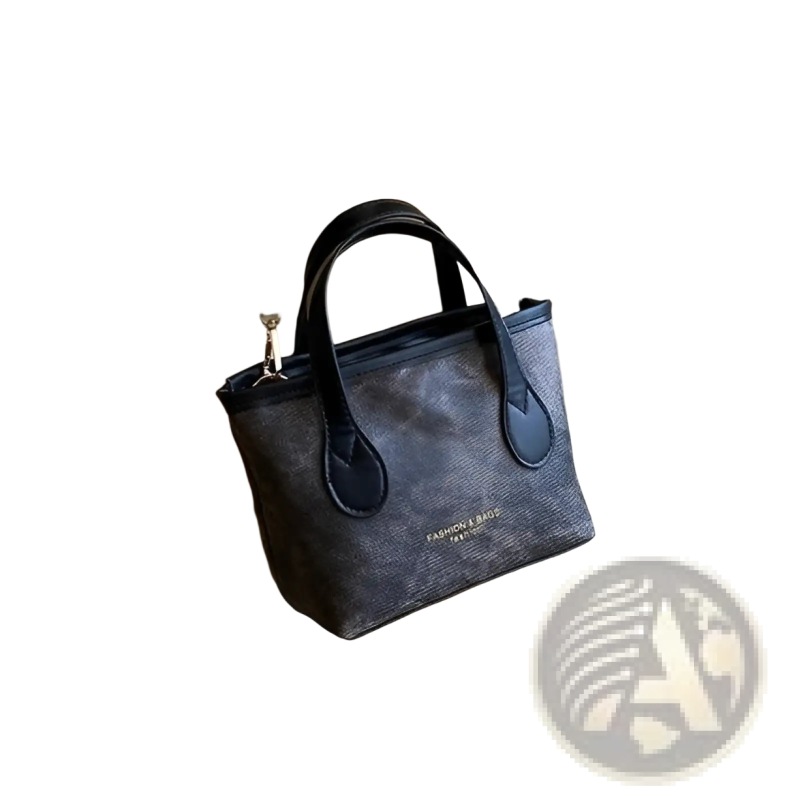 Black retro bucket bag textured canvas shoulder handbag with black leather handles and subtle gold logo on front