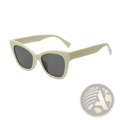 Cream-colored retro cat-eye fashion sunglasses with dark gray lenses a smooth matte finish and UV protection