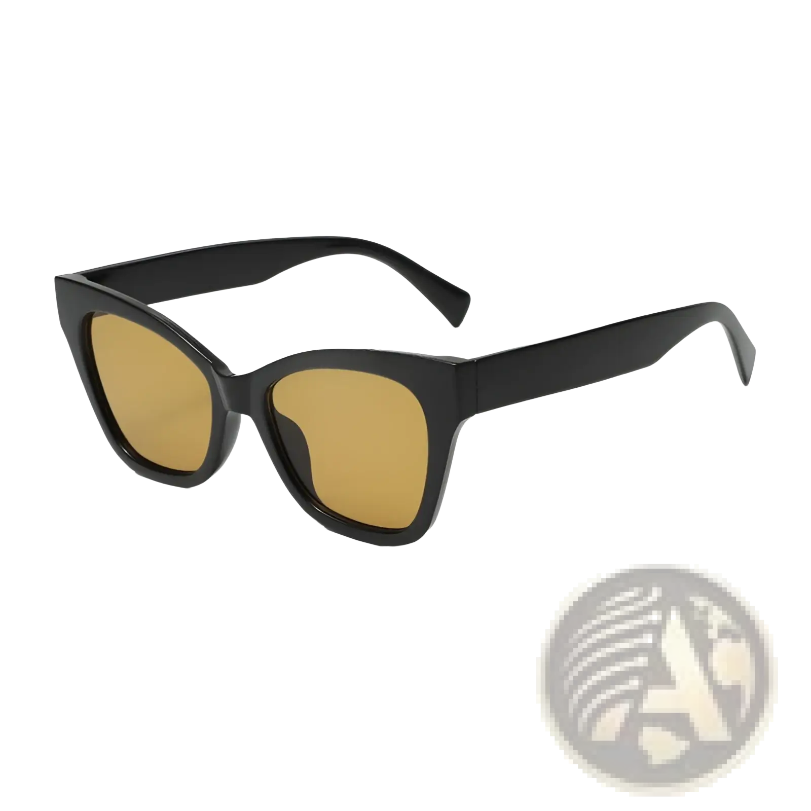 Black retro cat eye fashion sunglasses with black frame amber tinted lenses uv protection for stylish wear