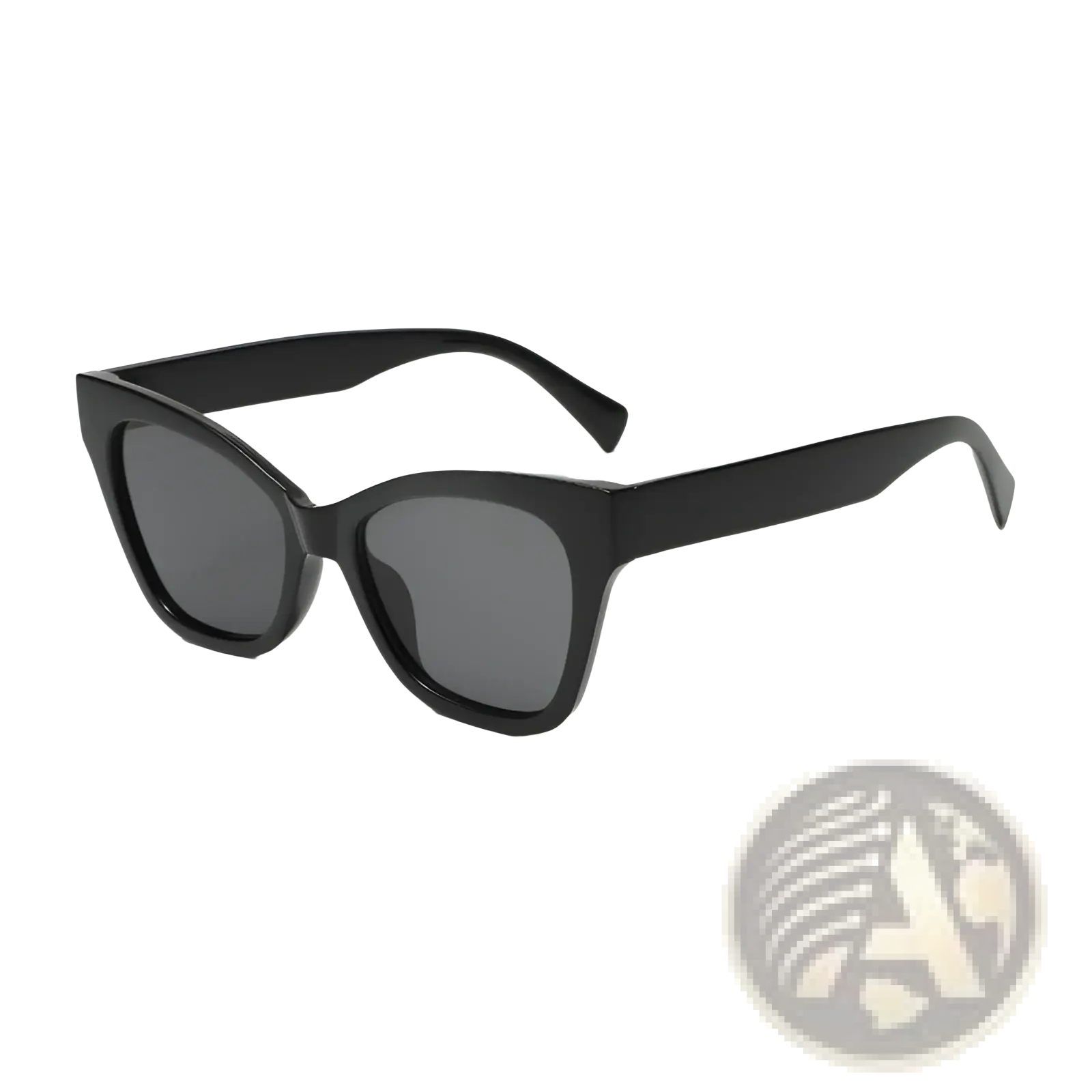 Black retro cat eye sunglasses with dark gray lenses and glossy plastic frame offering uv protection