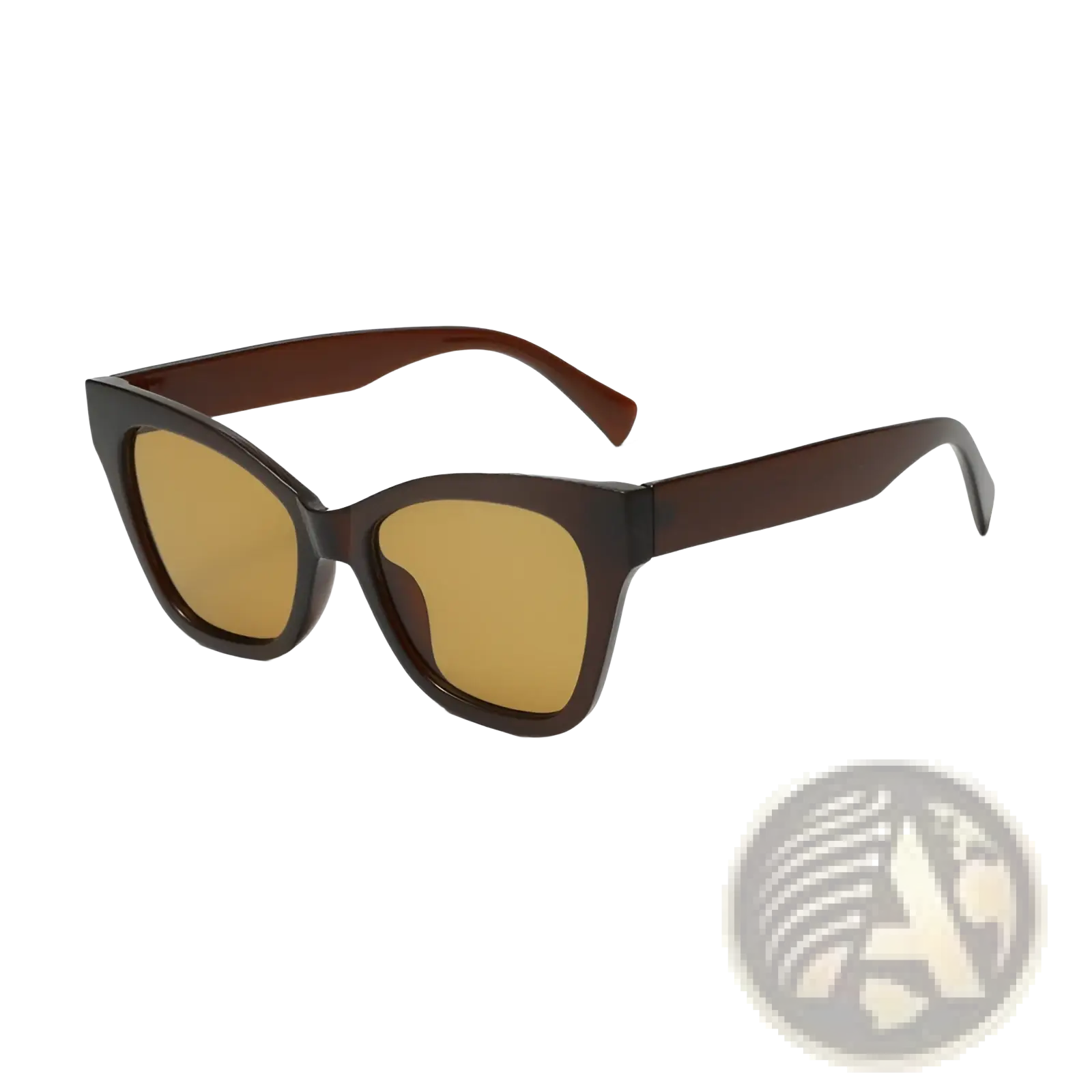 Retro cat eye fashion sunglasses with brown glossy acetate frame and amber tinted lenses for uv protection