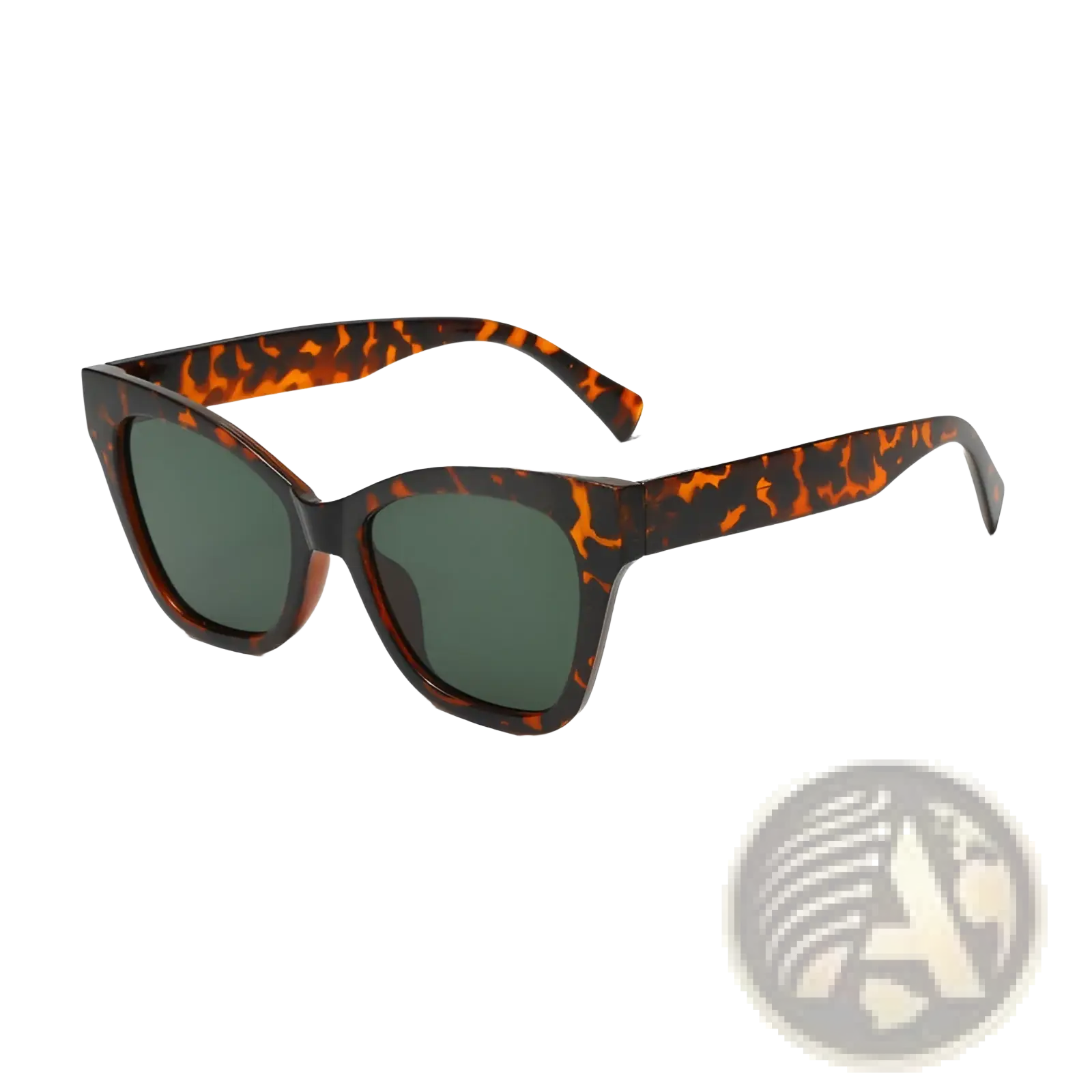 Retro cat eye fashion sunglasses with tortoiseshell frame and dark green lenses offering uv protection
