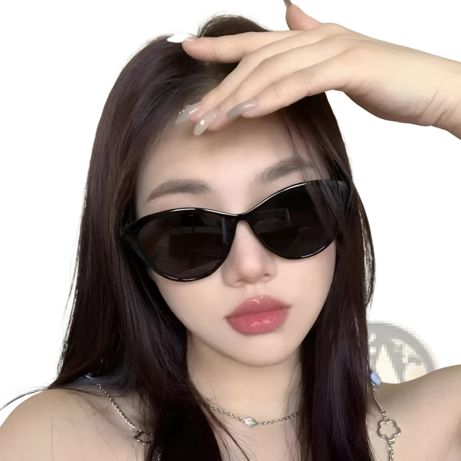 Black cat eye uv380 lightweight sunglasses with dark lenses and a sleek glossy frame for fashion use
