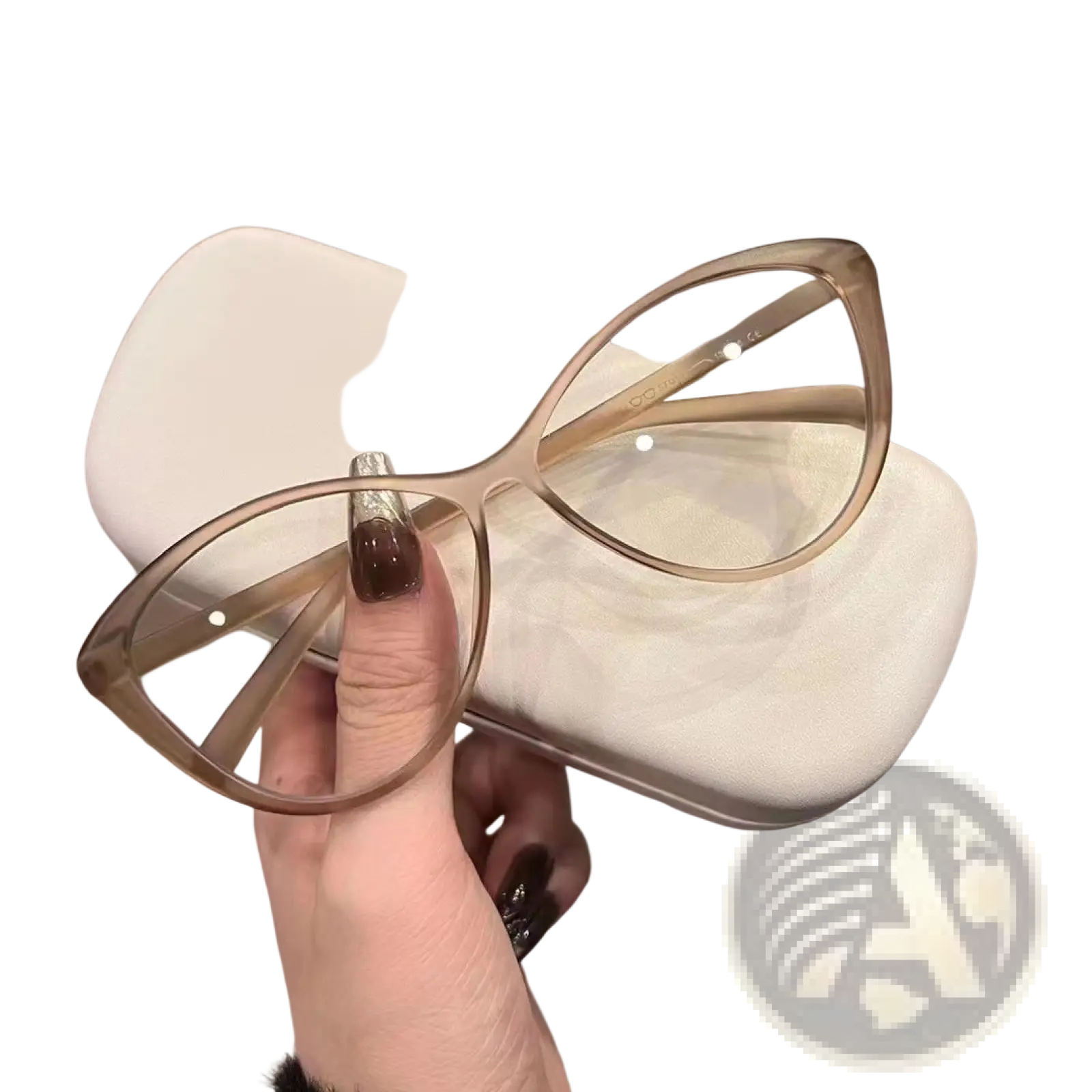 A pair of translucent beige retro cat eye UV380 lightweight fashion sunglasses with a sleek modern design