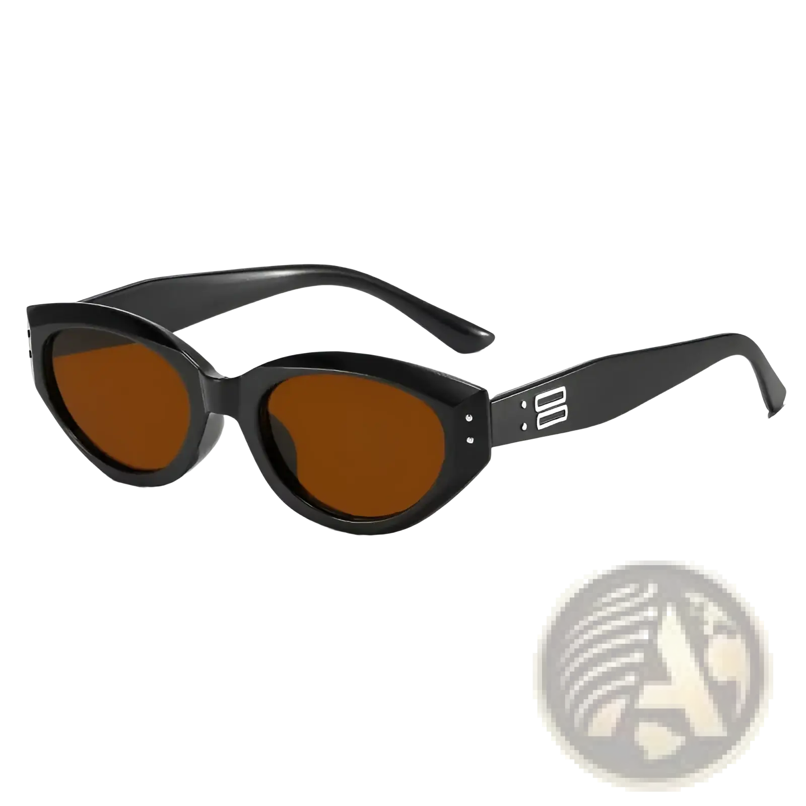 Retro cat eye uv400 sunglasses with black glossy frames and brown lenses for stylish sun protection