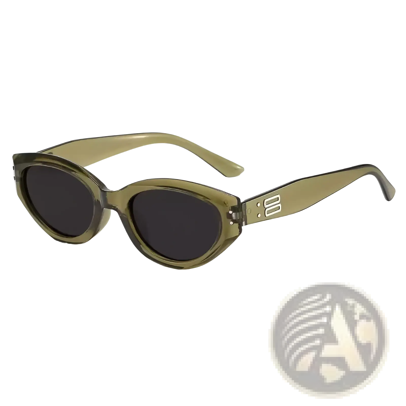 Retro cat eye uv400 sunglasses with olive green translucent glossy frames and dark lenses for modern style