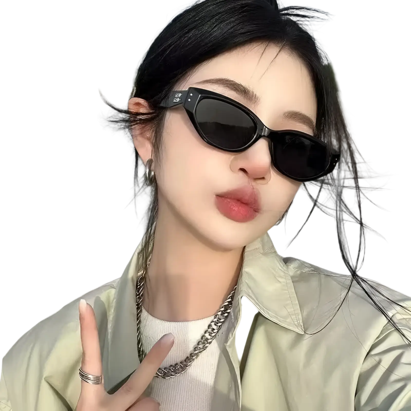 Black retro cat eye uv400 sunglasses with glossy modern black frames and subtle branding on the temple