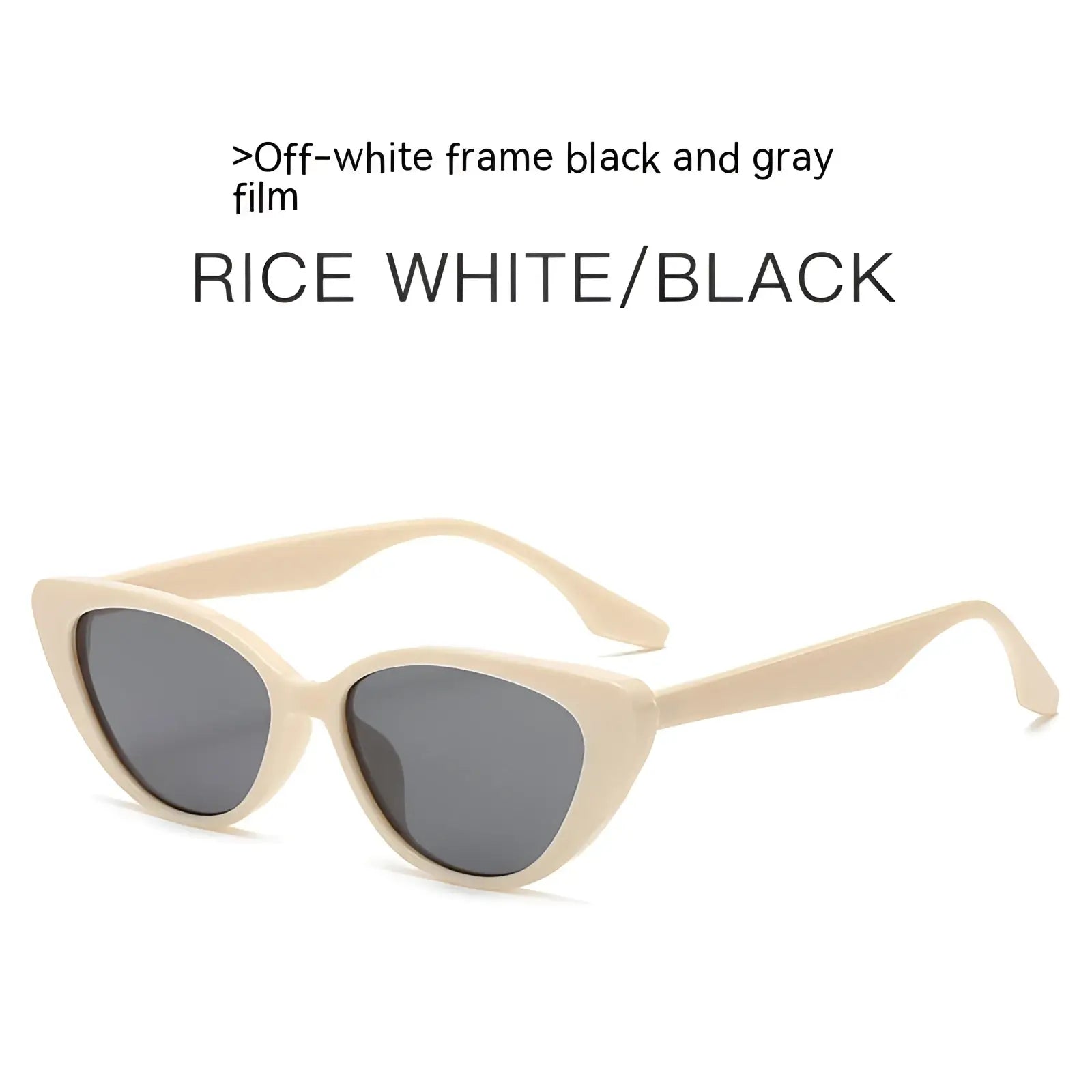 Off-white retro chic cat eye sunglasses with black and gray tinted lenses for stylish sun protection