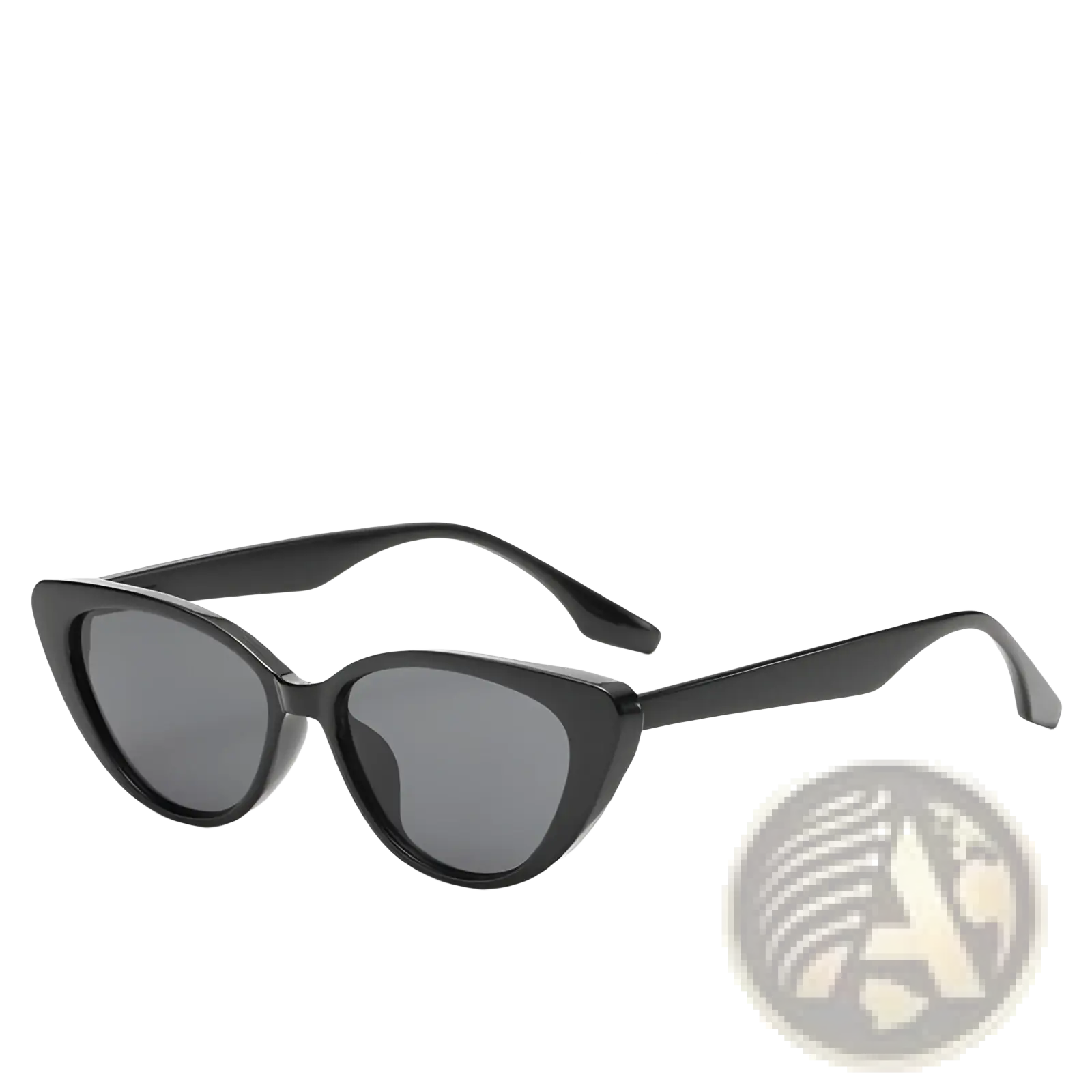 Black cat eye sunglasses with a sleek glossy frame and gray tinted lenses in retro chic style
