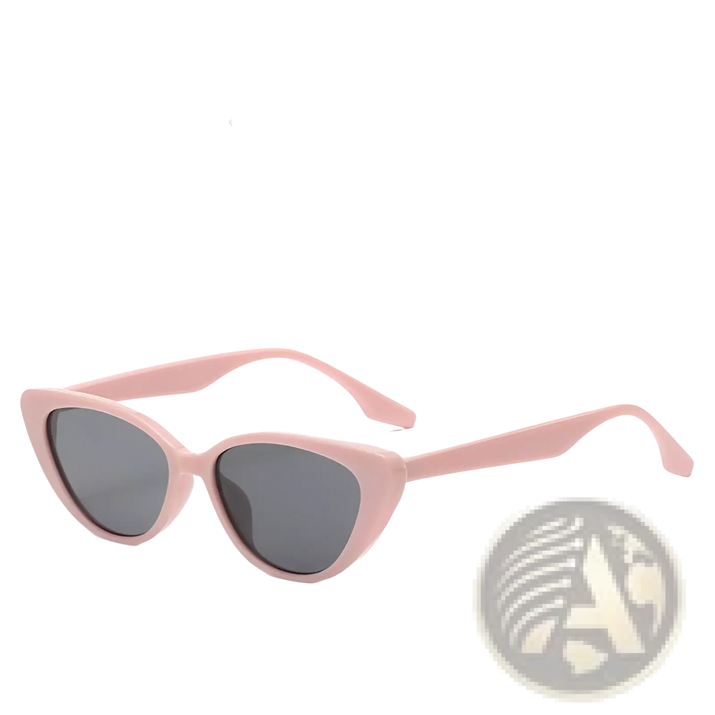 Pink-framed retro chic cat eye sunglasses with black and gray tinted lenses for stylish sun protection