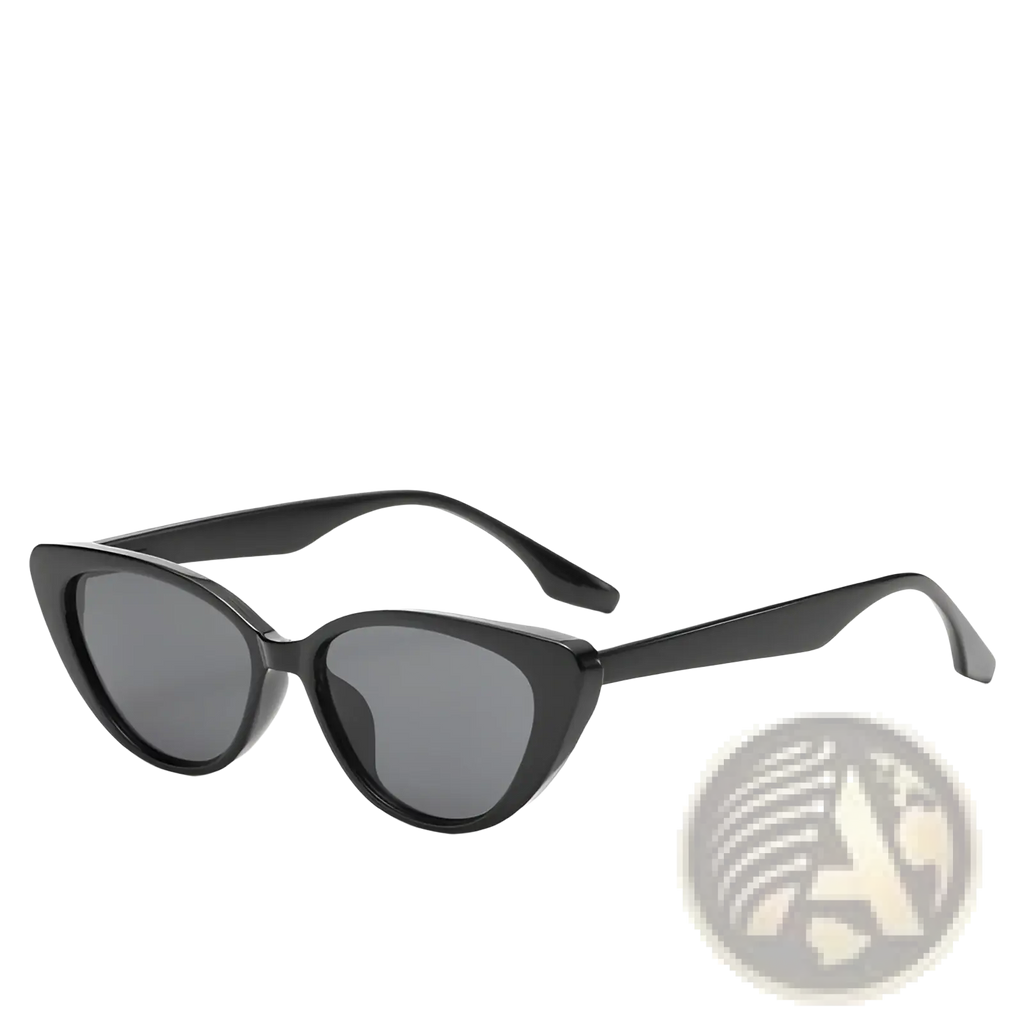 Retro chic cat eye sunglasses with black glossy frame and gray tinted lenses for stylish sun protection