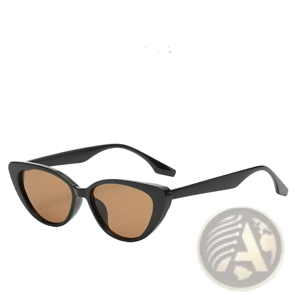 Black-framed retro chic cat eye sunglasses with brown tinted lenses for stylish sun protection