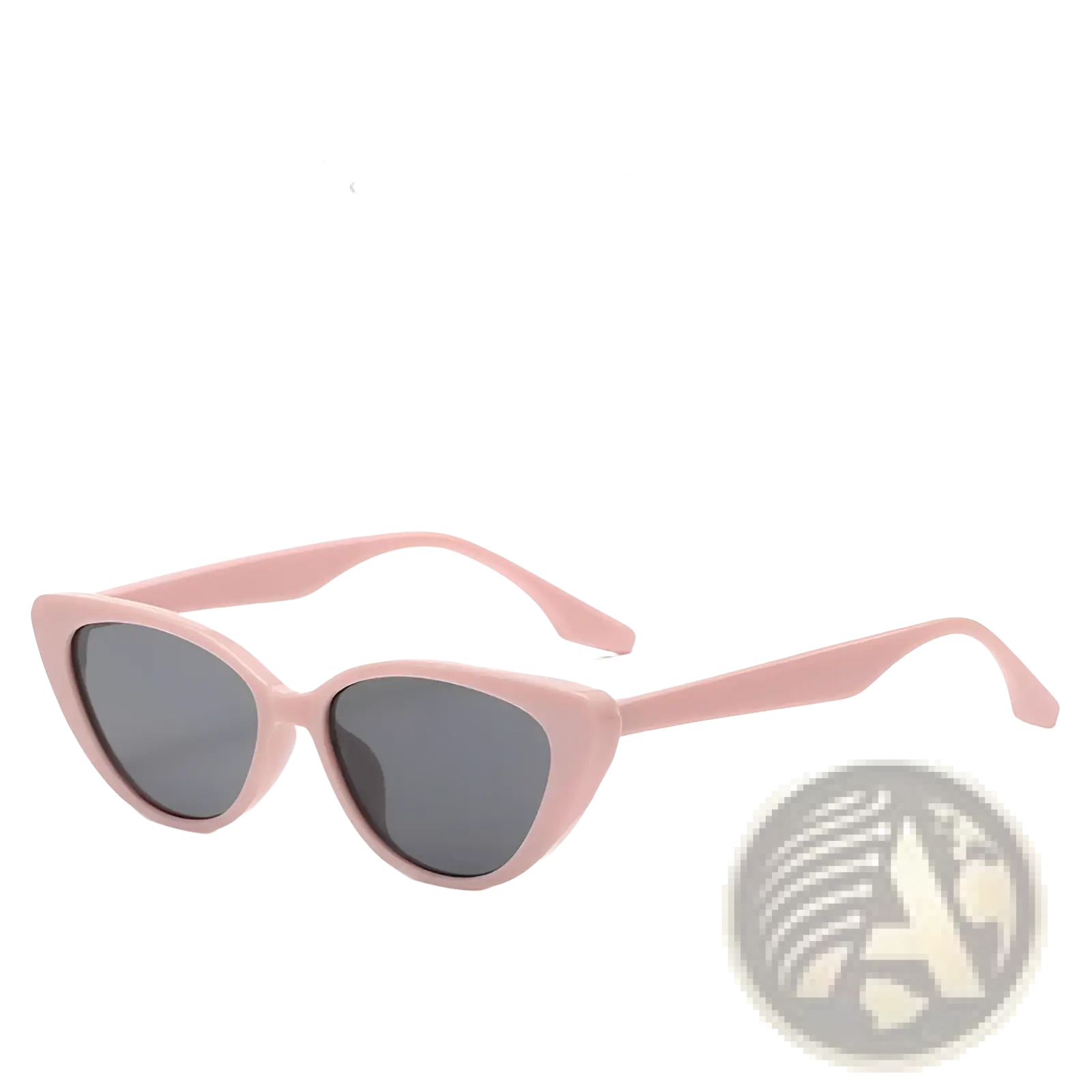 Pink-framed cat eye sunglasses with black and gray tinted lenses for a retro chic style