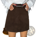Retro brown corduroy mini skirt with a matching belt featuring a textured fabric and classic design