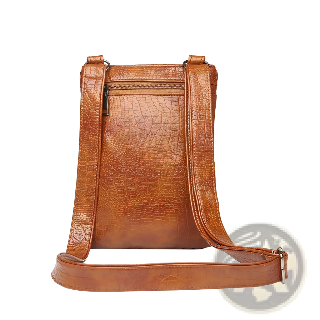 Brown retro crocodile textured soft faux leather crossbody bag with adjustable strap for versatile use