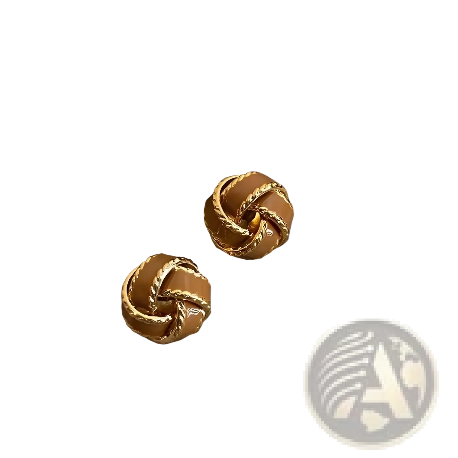 Gold-toned knot stud earrings with glossy brown enamel finish in retro enamel knot stud earrings design