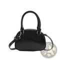 Black glossy pu leather small square handbag with curved top handles and detachable shoulder strap 20cm size