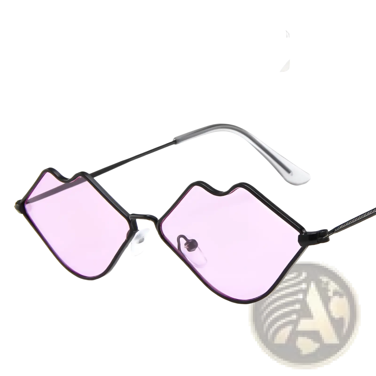 Retro lip shaped fashion sunglasses featuring black frames and pink lip shaped lenses for stylish outdoor wear
