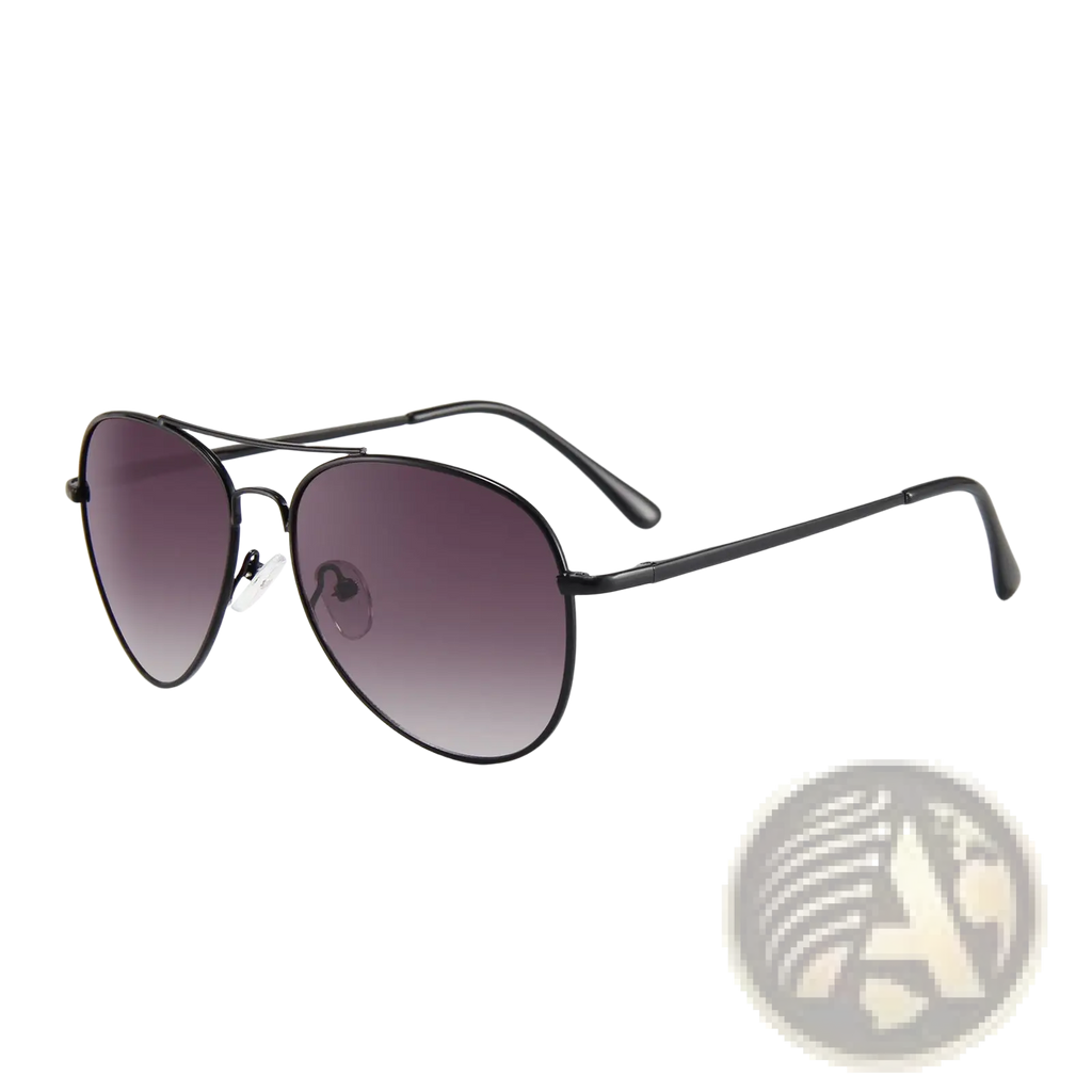 Black metal aviator sunglasses with uv400 gradient gray lenses for retro style and sun protection