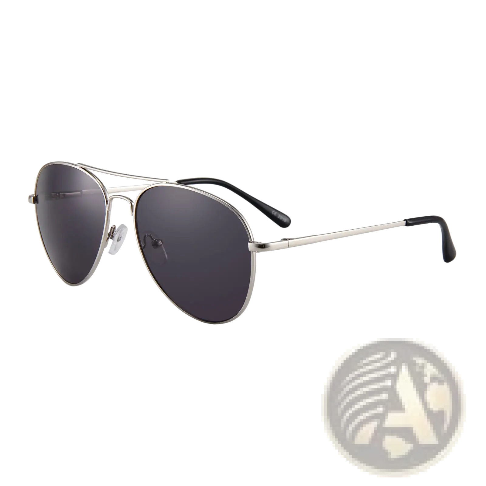 Silver metal retro aviator sunglasses with uv400 dark gray gradient lenses and black temple tips