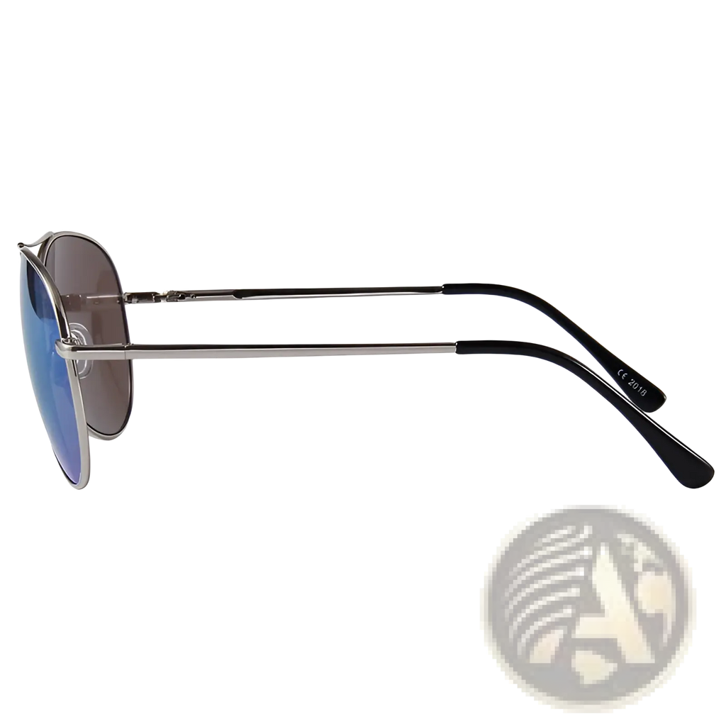 Silver-framed retro metal aviator sunglasses with uv400 blue gradient lenses and black temple tips