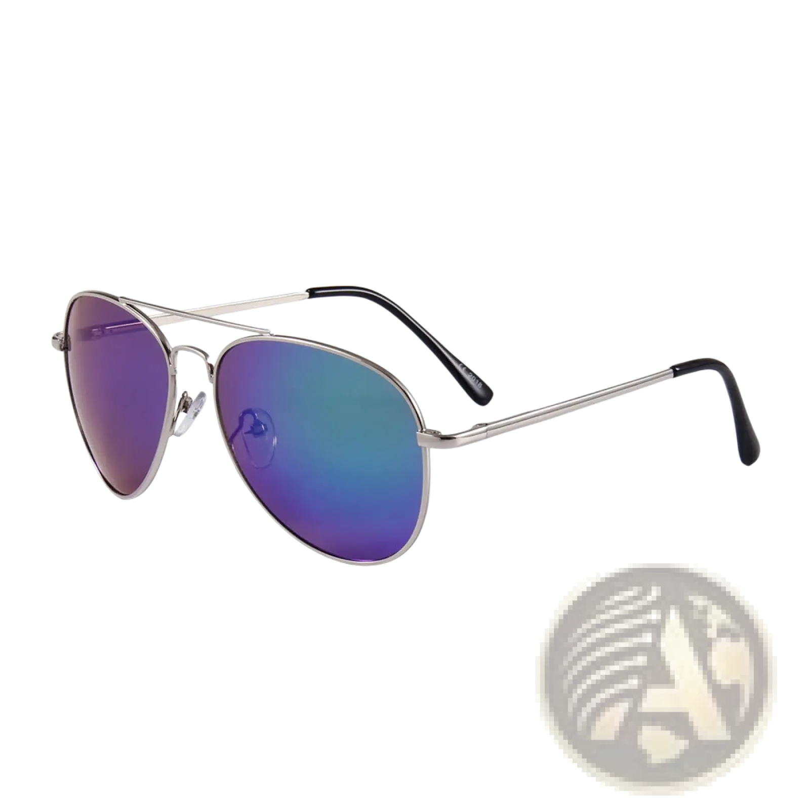 Retro metal aviator sunglasses with uv400 gradient lenses, metallic silver frame, and purple to blue mirrored lenses