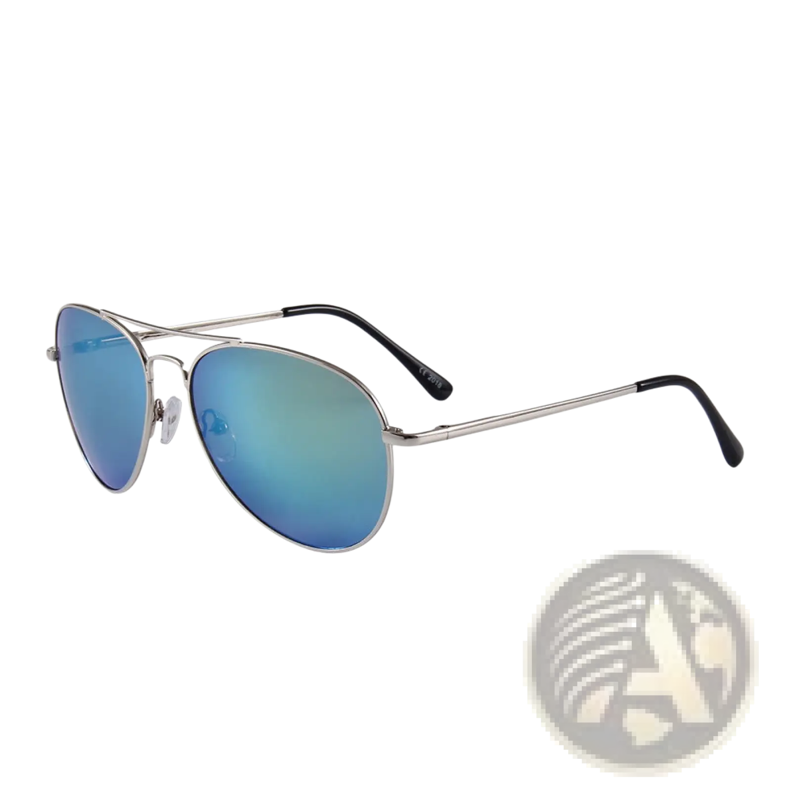 Retro metal aviator sunglasses with silver frame, reflective blue uv400 gradient lenses, and black temple tips