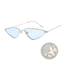 Silver-framed retro metal cat eye triangle sunglasses with light blue lenses for stylish sun protection