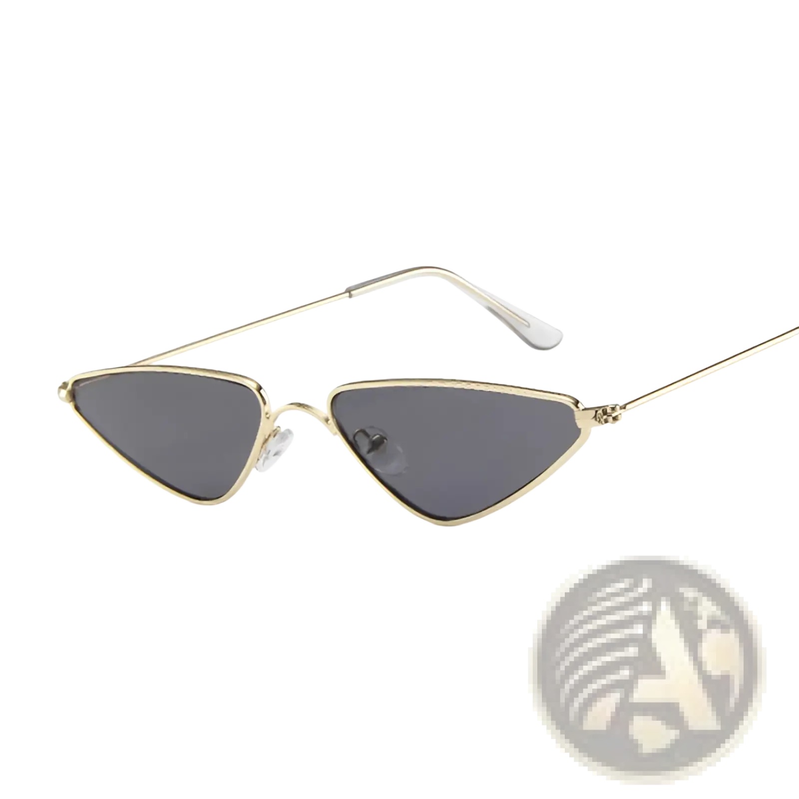 Gold-toned retro metal cat eye triangle sunglasses with dark gray lenses and a sleek minimalist design