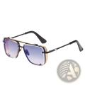 Retro metal mesh aviator sunglasses with black frames, gradient blue purple uv400 lenses, and gold-tone textured accents