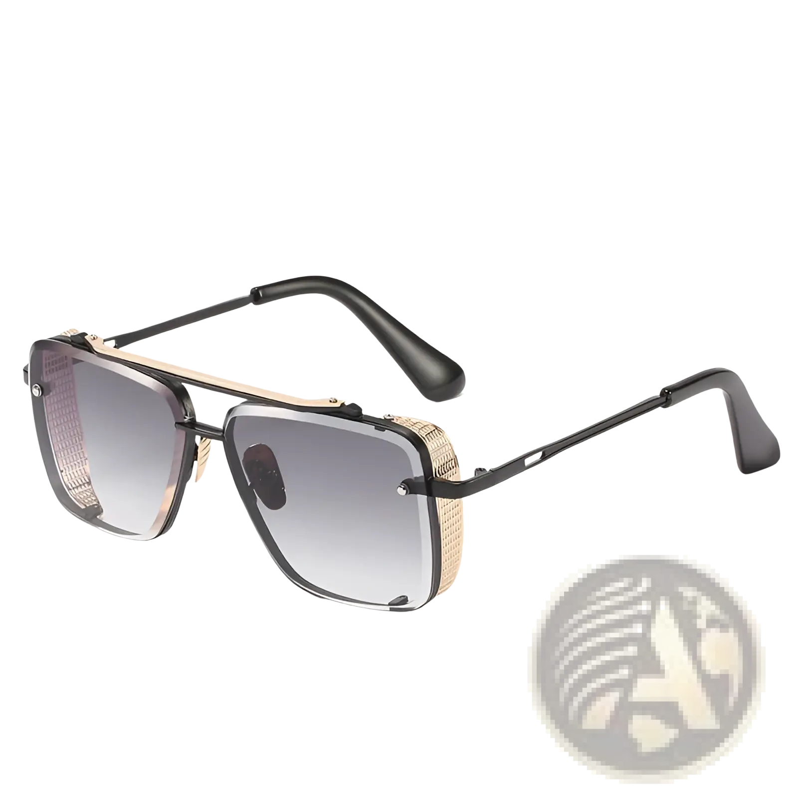 Black and gold metal mesh aviator sunglasses with uv400 gradient gray lenses for retro style protection