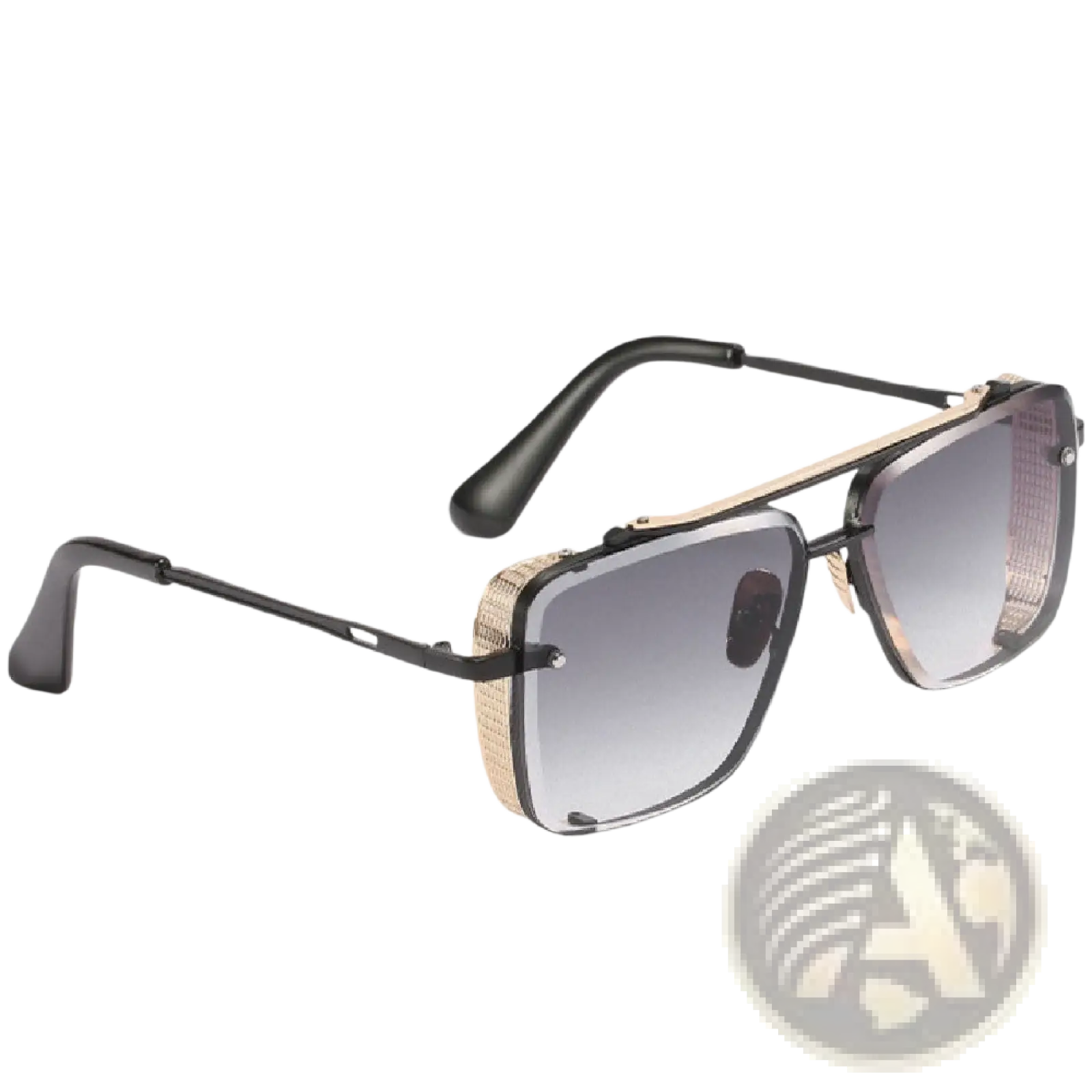 Retro metal mesh aviator sunglasses in black and gold with gradient gray uv400 lenses for sun protection