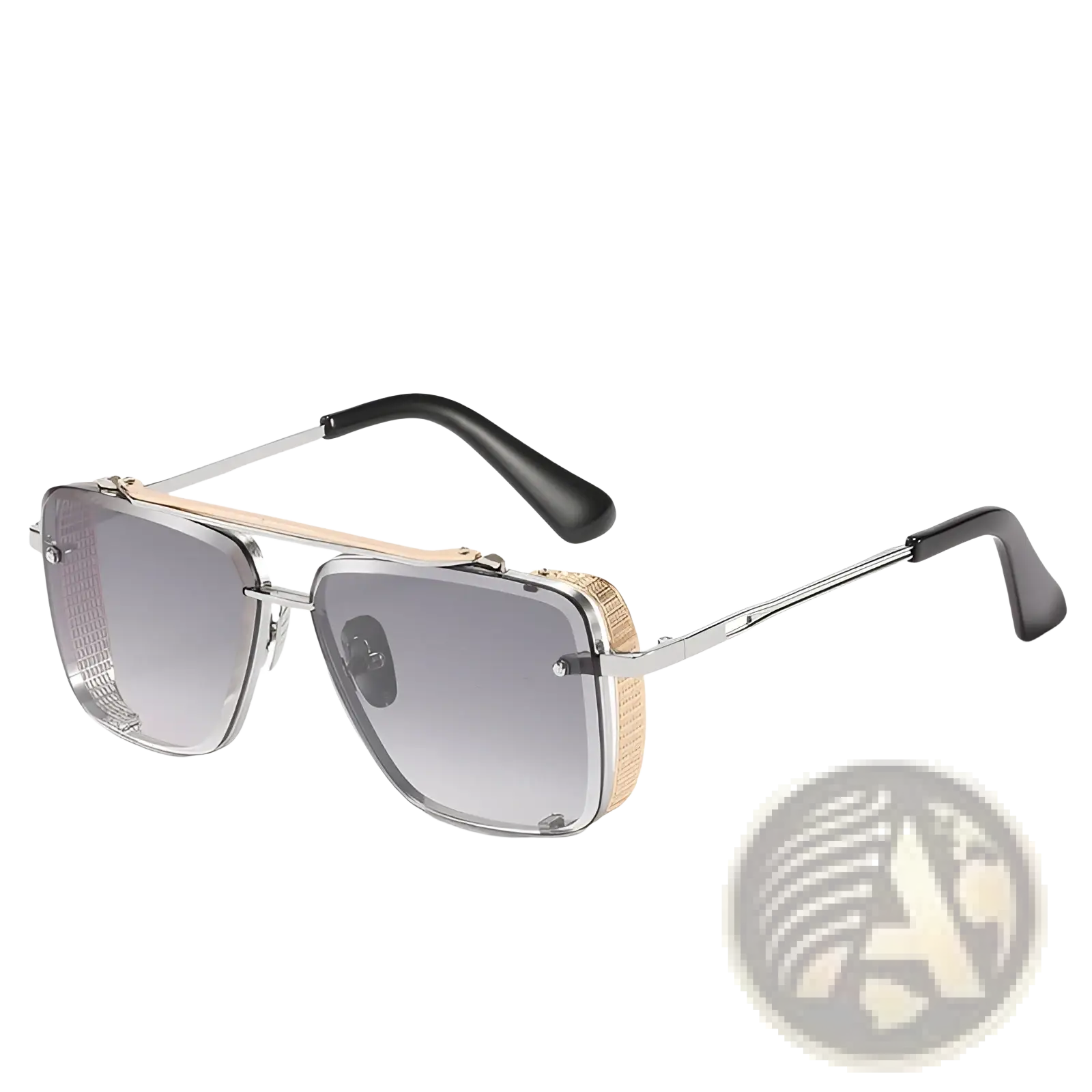 Stylish retro metal mesh aviator sunglasses with metallic frame, gradient gray uv400 lenses, and gold-tone textured accents
