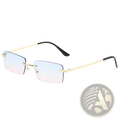 Retro rimless square gold trim sunglasses with gold-rimmed rectangular frames and blue to pink gradient lenses