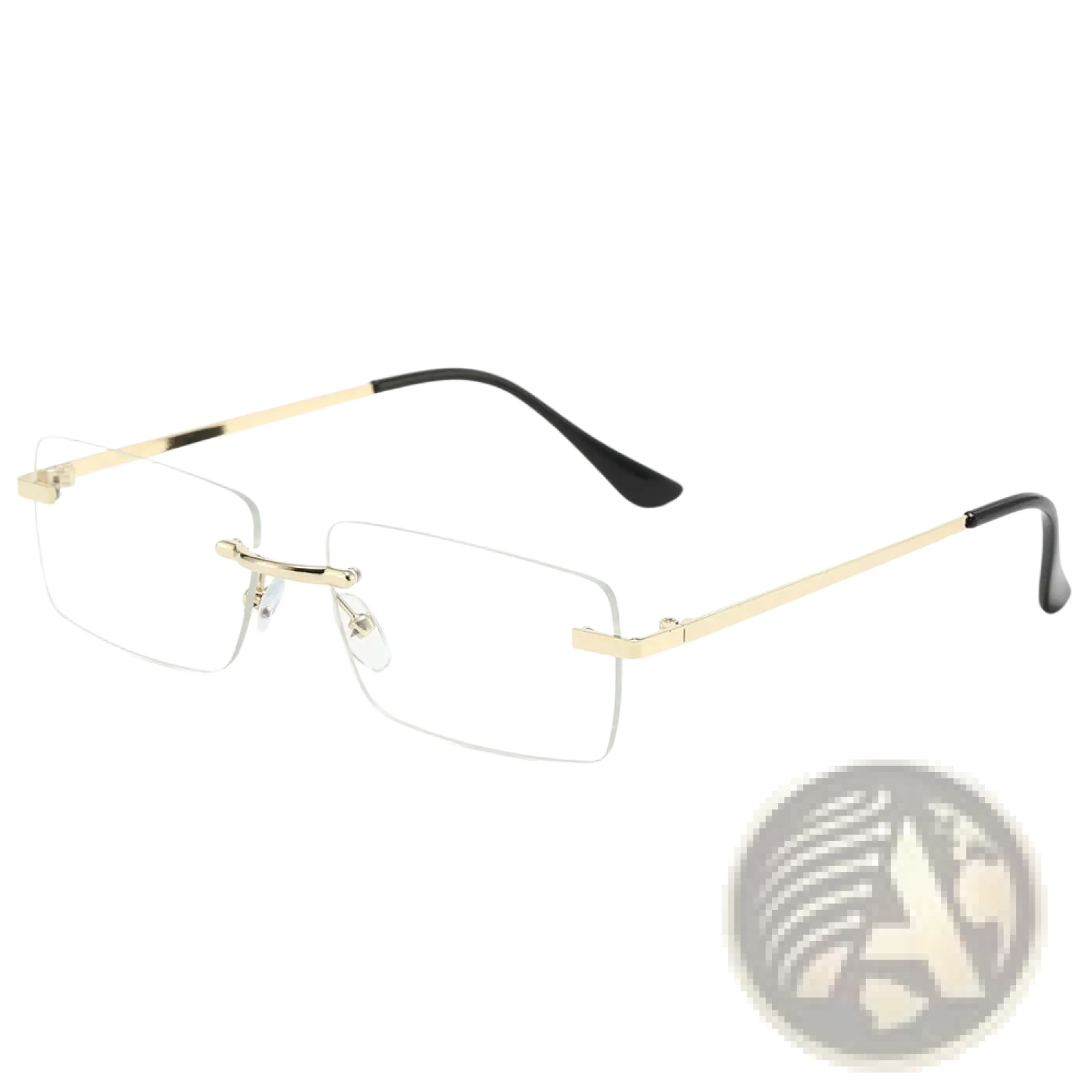 Gold-rimmed rectangular reading glasses with black temple tips featured in retro rimless square gold trim sunglasses 6 pack
