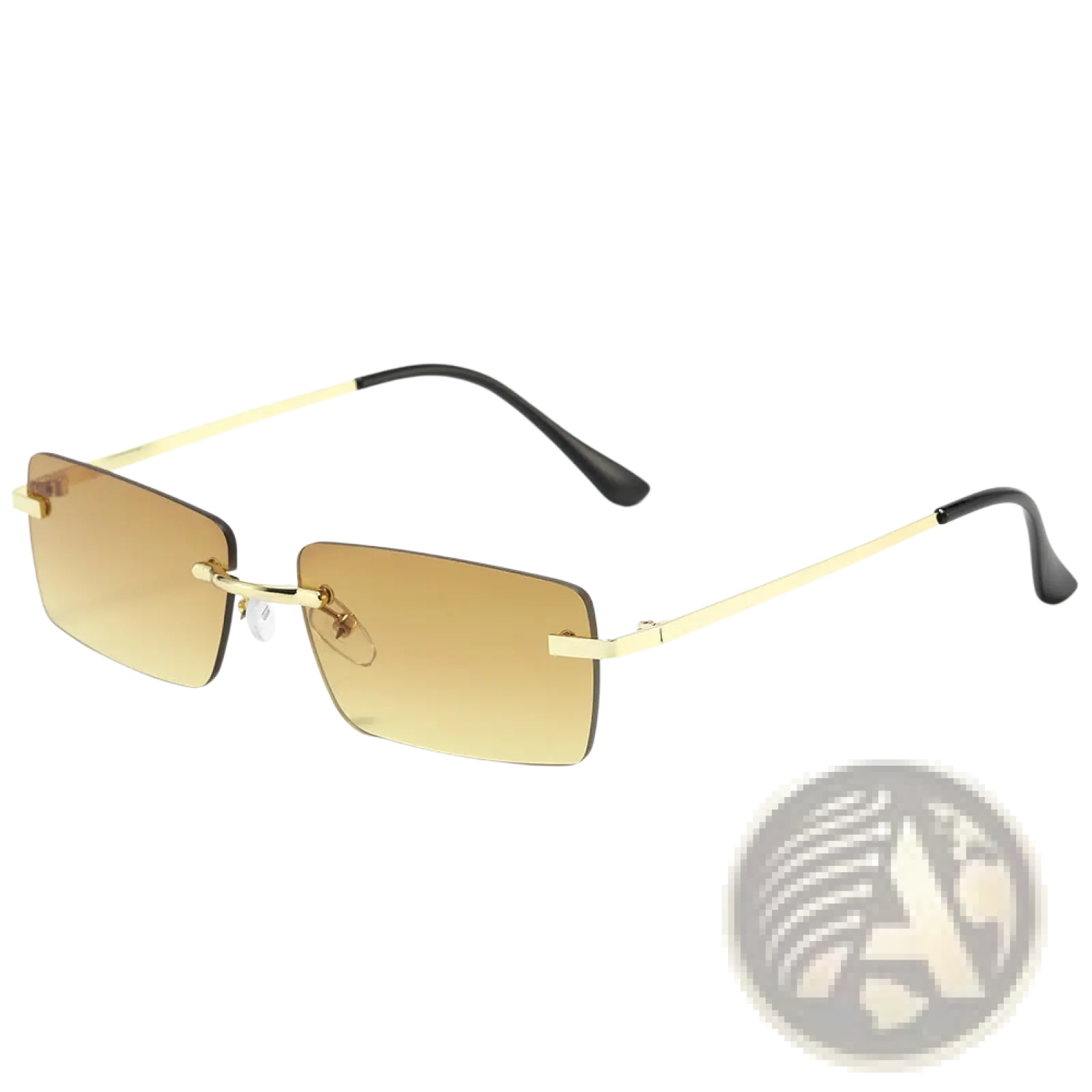 Retro rimless square gold trim sunglasses with gradient brown lenses and black temple tips in a 6 pack