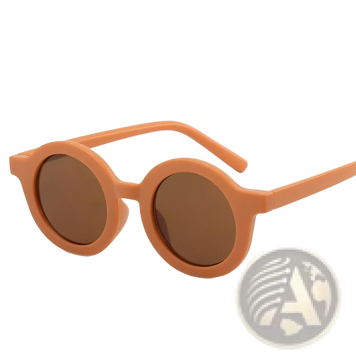 Retro round dog sunglasses with orange frames and brown lenses designed in a stylish vintage style