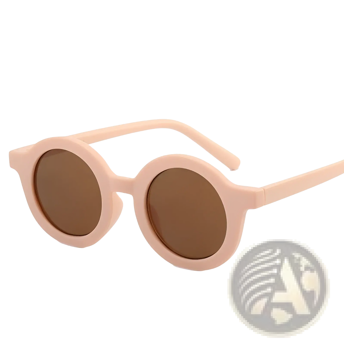 Pink and brown retro round dog sunglasses with orange powder-coated frame and durable round lenses