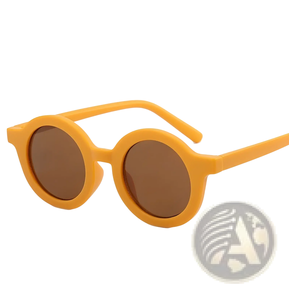 Retro round dog sunglasses with yellow frame and brown lenses designed for pet eye protection