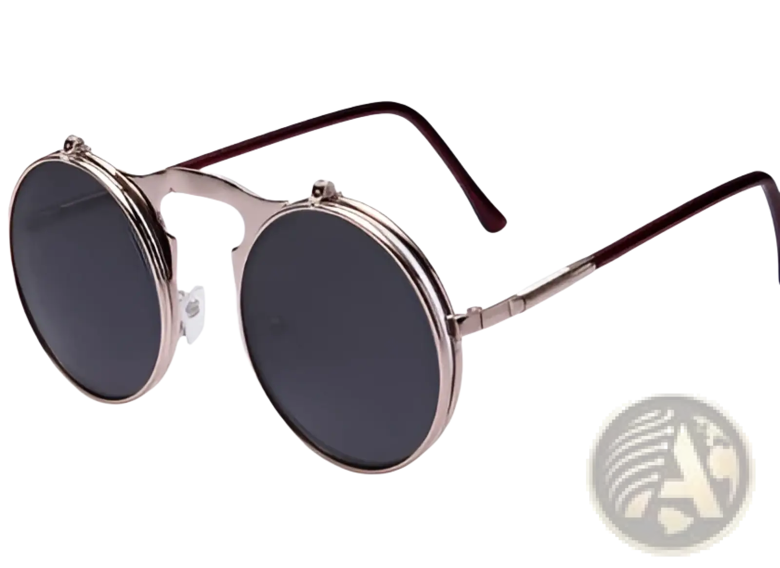 Metal-framed retro round flip up polarized sunglasses with dark lenses and vintage design for sun protection