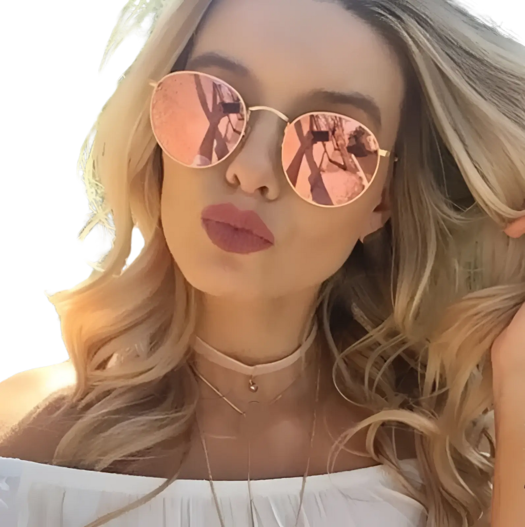 Retro round gold metal mirrored sunglasses with rose gold circular lenses for stylish sun protection