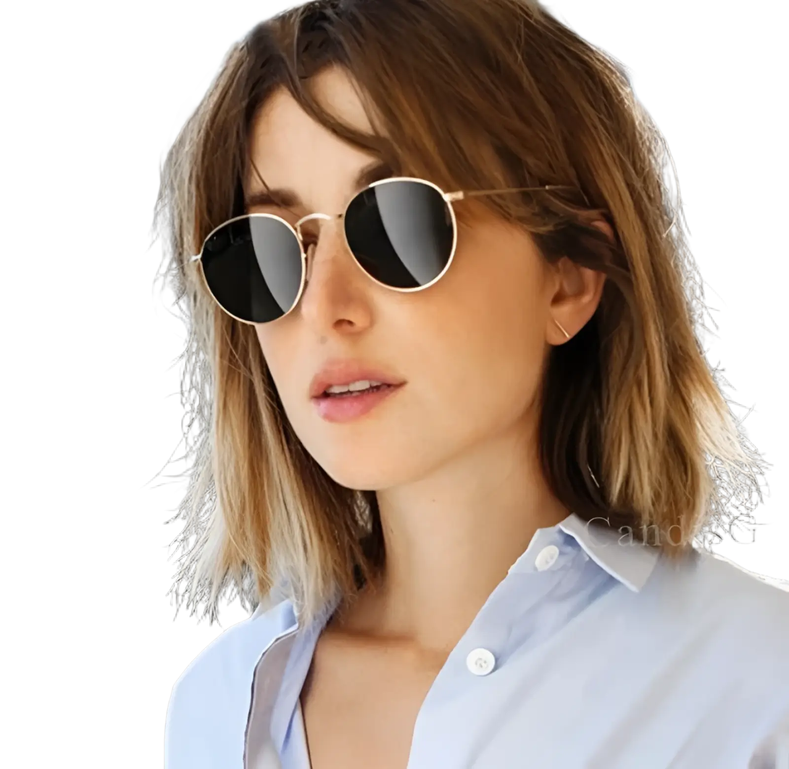 Retro round gold metal sunglasses with dark mirrored lenses featuring a gold-toned metal frame