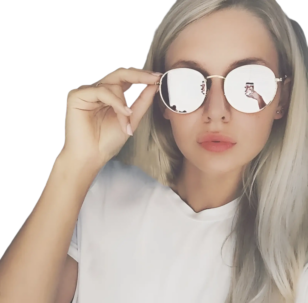 Retro round gold metal sunglasses with silver reflective frames and mirrored lenses for stylish sun protection