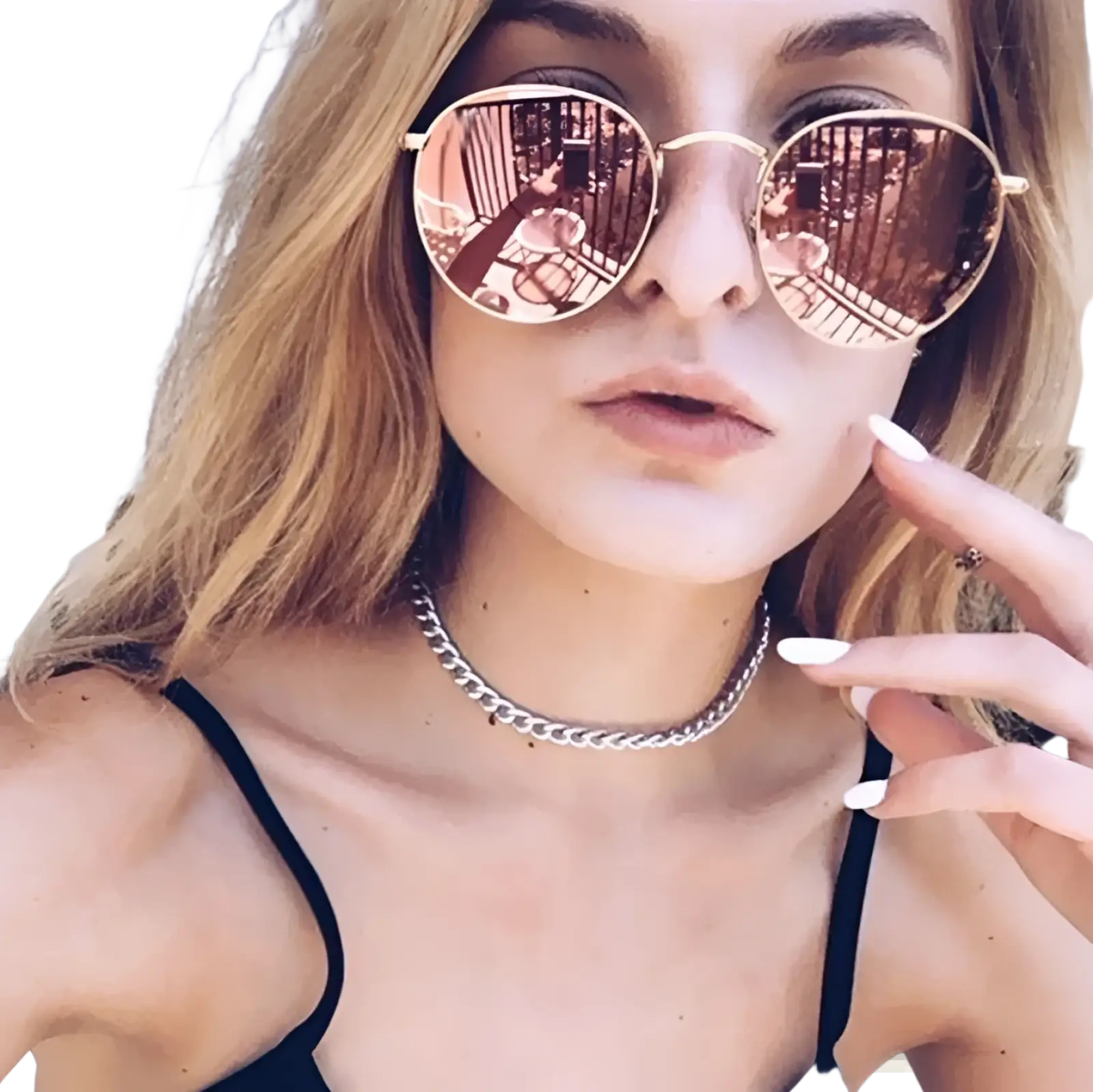 Retro round gold metal mirrored sunglasses with rose gold round lenses and reflective metal frames