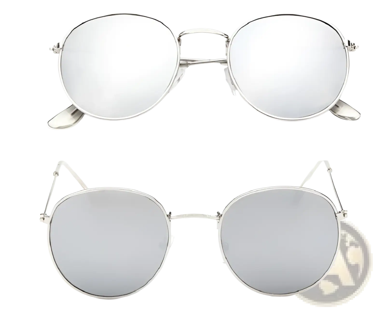 Silver-framed retro round sunglasses with gold metal mirrored lenses featuring a sleek minimalist design