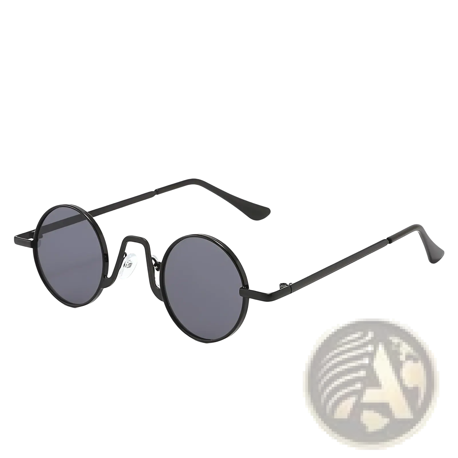 Retro round hip hop sunglasses with black round frames and dark gray mirrored lenses for stylish sun protection