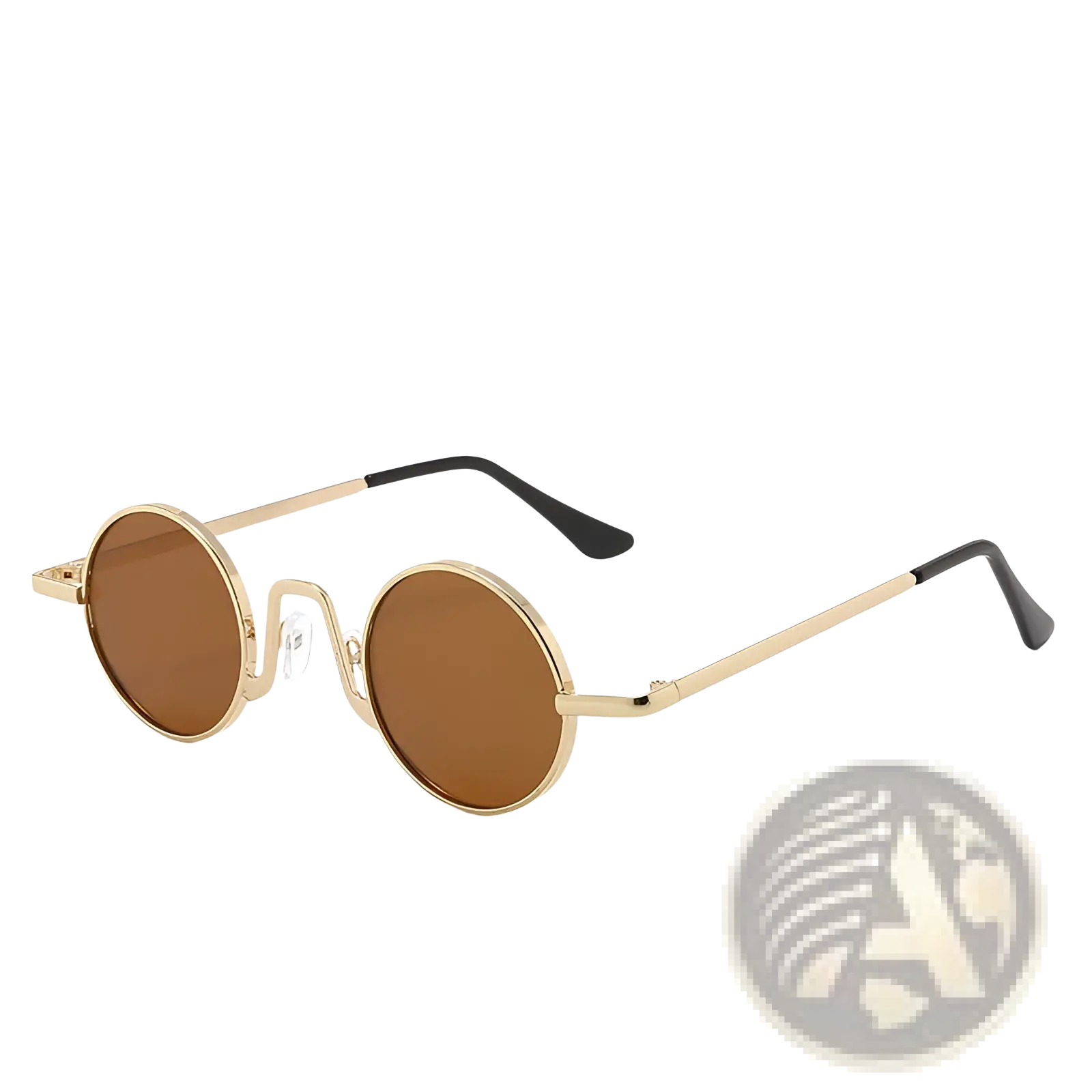 Gold-toned round retro hip hop sunglasses with brown mirrored lenses and black temple tips for stylish wear