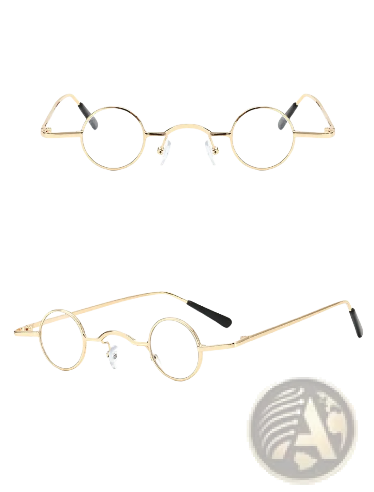 Retro round metal hip hop sunglasses with gold-toned round frames and black temple tips