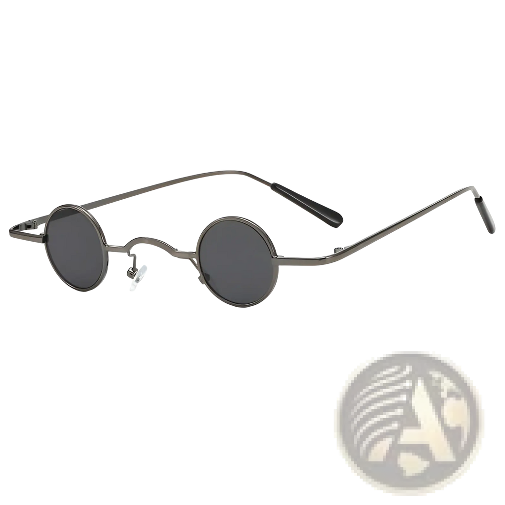 Dark gray retro round metal hip hop sunglasses with sleek metallic finish and black temple tips
