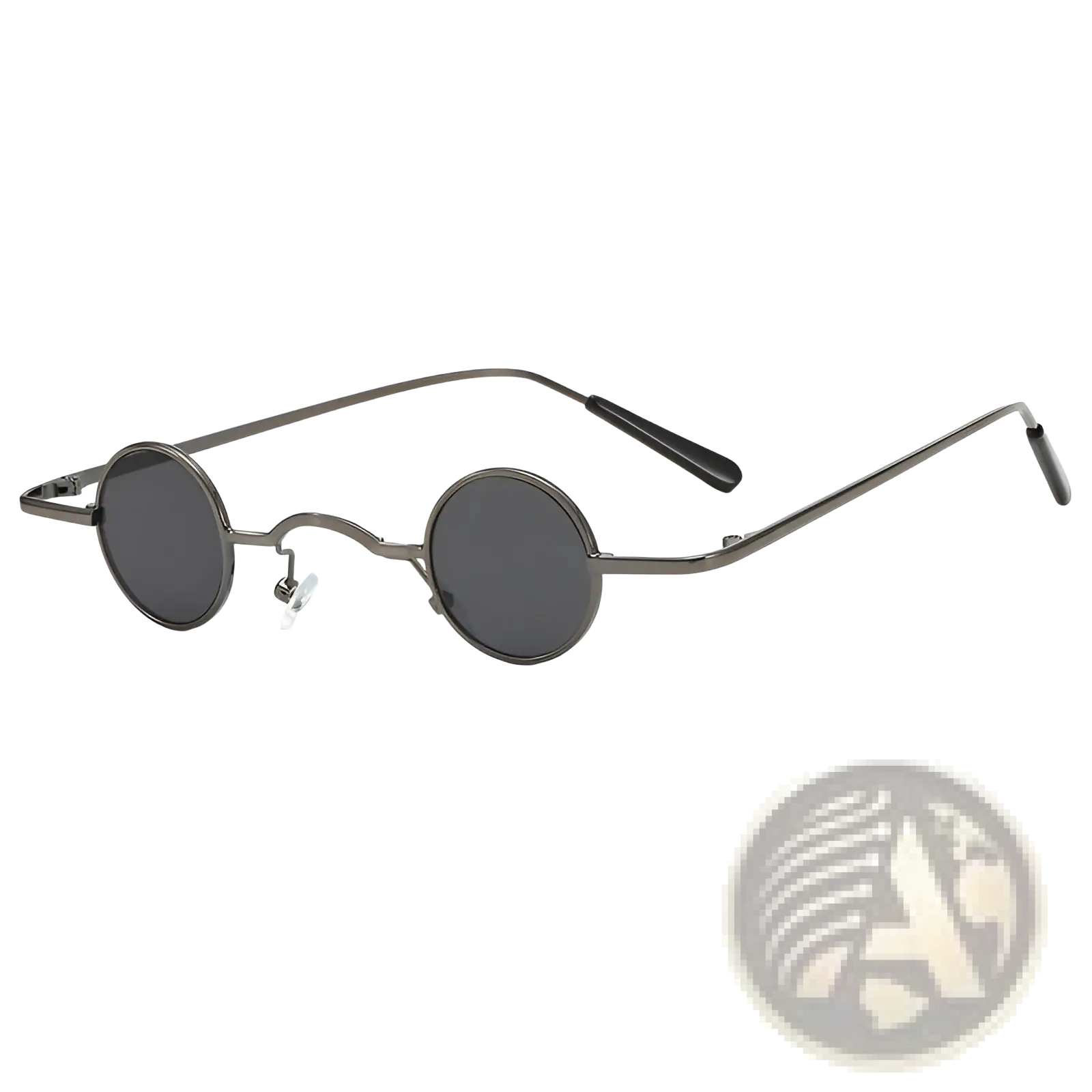 Dark gray retro round metal hip hop sunglasses with sleek metallic finish and black temple tips